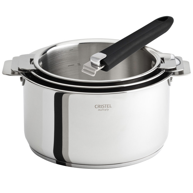 DEFAUT Lot de 3 Casseroles inox Casteline avec 1 Poignée Mutine Amovible Cristel
