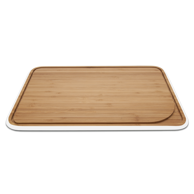 DEFAUT Planche à Découper Bambou avec Rigole 35 x 25 cm Blanc Pebbly