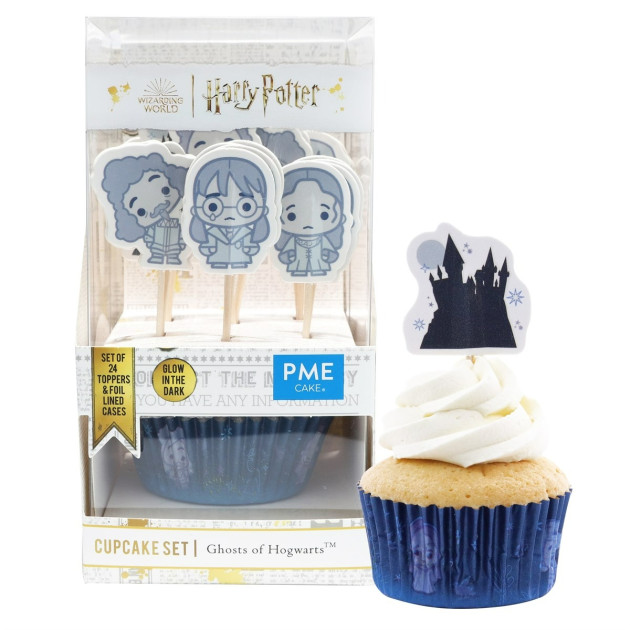 24 Caissettes Cupcakes + 24 Cake Topper Fantômes de Poudlard Harry Potter PME