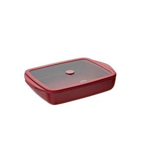 Plat pour Four Rectangulaire en Verre avec Couvercle 1,6 L Rouge Grenat Pebbly