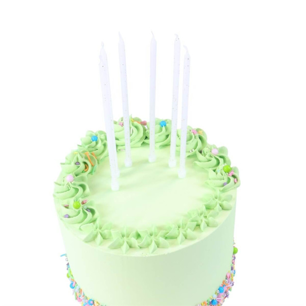 Bougies blanches à paillettes extra hautes sur gâteau