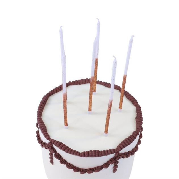 Bougies hautes à paillettes or rose sur gâteau Bougies hautes à paillettes or rose sur gâteau