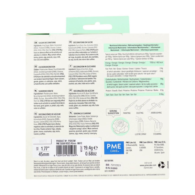 Roses en sucre blanches (x6) PME dos