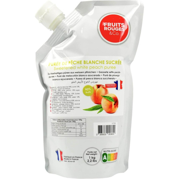 Purée Pêche blanche 1kg Fruits Rouges & Co Purée Pêche blanche 1kg Fruits Rouges & Co
