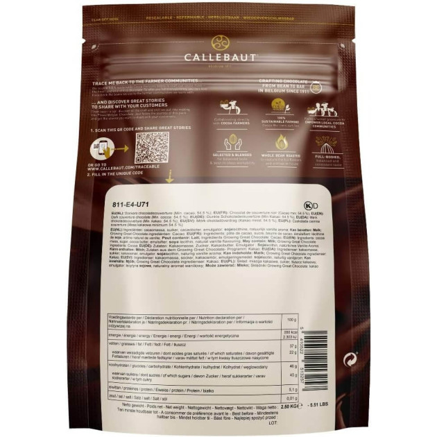 Chocolat noir n°811 2,5kg Callebaut dos Chocolat noir n°811 2,5kg Callebaut dos