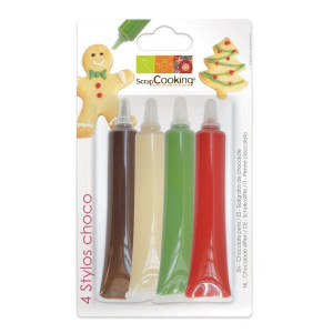 DLUO Courte 4 Stylos Chocolat Rouge Blanc Vert et Chocolat Scrapcooking