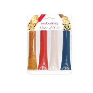 DLUO Courte Lot de 4 Stylos Alimentaires Bleu Rouge Blanc et Doré 25 g Scrapcooking