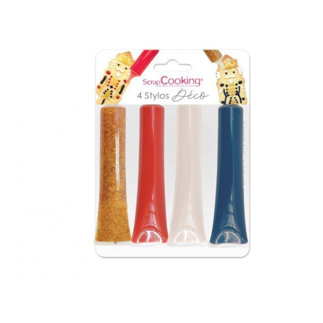 DLUO Courte Lot de 4 Stylos Alimentaires Bleu Rouge Blanc et Doré 25 g Scrapcooking DLUO Courte Lot de 4 Stylos Alimentaires Bleu Rouge Blanc et Doré 25 g Scrapcooking