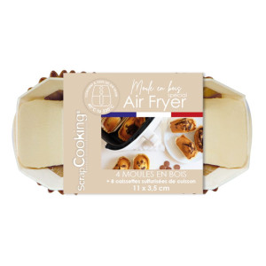 Moule Air Fryer en Bois Rectangle et Caissettes 11,5 x 6 cm (x4) Scrapcooking