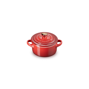 Mini Cocotte en Céramique Ronde Cerise Bouton Or Cœur 10 cm 0,25 L Le Creuset