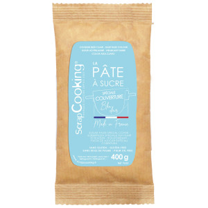 DLUO Courte Pâte à Sucre Bleu Ciel Spéciale Couverture 400g Scrapcooking