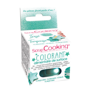 DLUO Courte Colorant Alimentaire de Surface Irisé Turquoise 5 g Scrapcooking