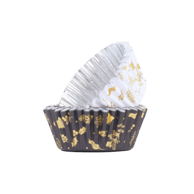 Caissettes Cupcakes Noir et Blanc Feuilles Or (x30) PME Caissettes Cupcakes Noir et Blanc Feuilles Or (x30) PME