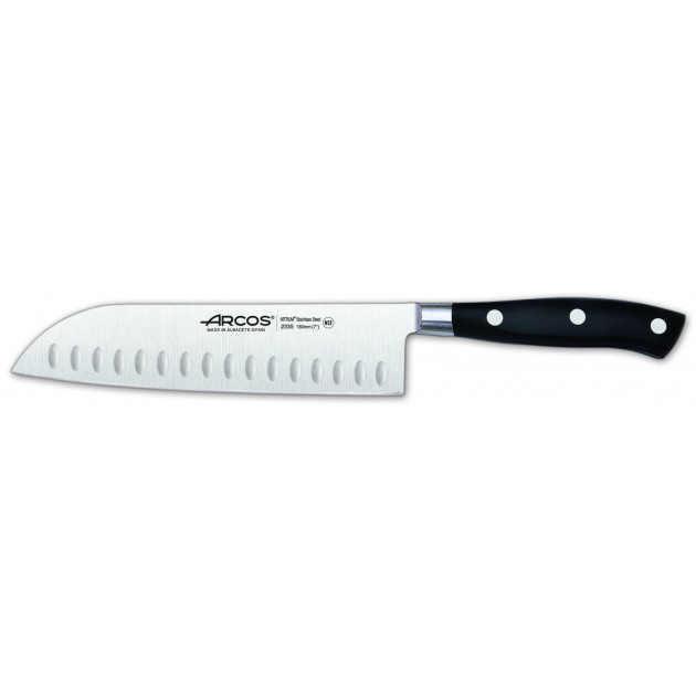 Couteau Santoku alveole en inox 18 cm Arcos RIVIERA noir