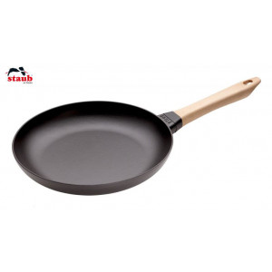 Poêle en Fonte Noir 28 cm Manche Bois Staub