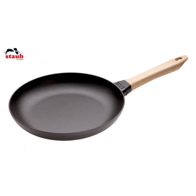 Poele en Fonte Noir 28 cm Manche Bois Staub