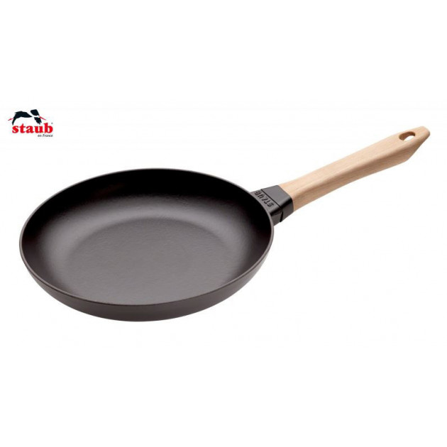 Poele en Fonte Noir 26 cm Manche Bois Staub