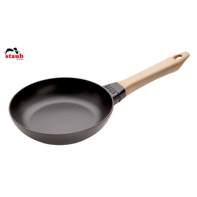 Poele en Fonte Noir 20 cm Manche Bois Staub