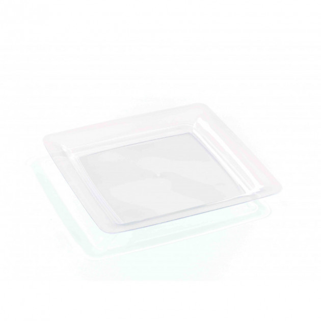FIN DE SERIE Assiette Plastique Carree Transparente 23 x 23 cm (X20) Crokus