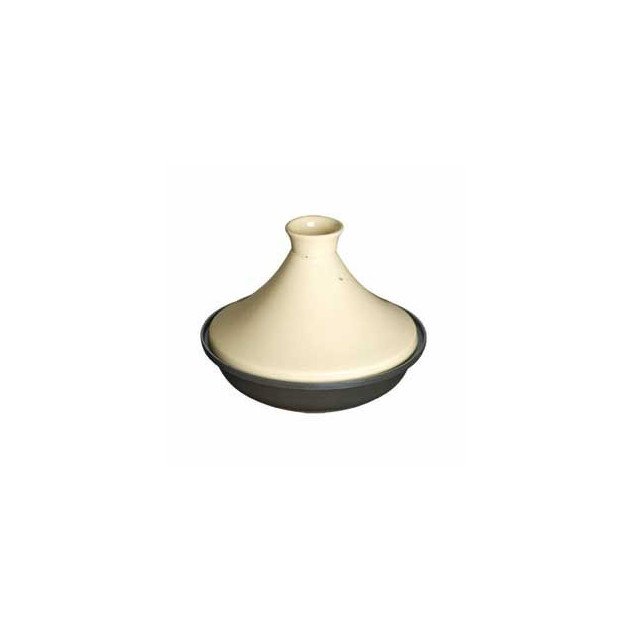 Tajine base fonte dome ceramique 28 cm Noir creme Staub