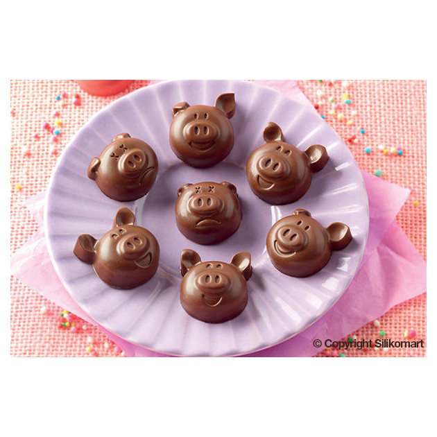 Tetes de cochons en chocolat realisees avec le moule a chocolat silicone easy choc