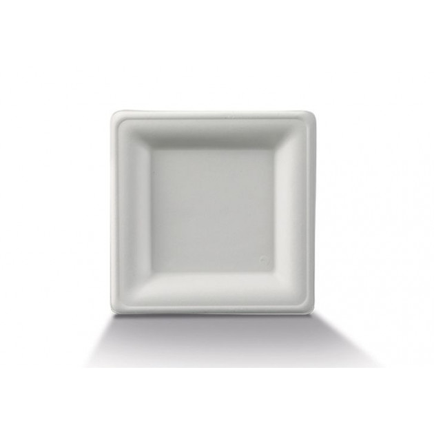 FIN DE SERIE Assiette biodegradable carree en Canne a sucre 20 x 20 cm (x50) Crokus
