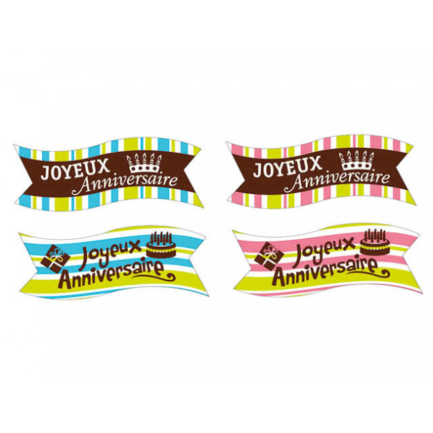 Bandes Azyme Joyeux Anniversaire 4 modeles assortis (x24) Matfer