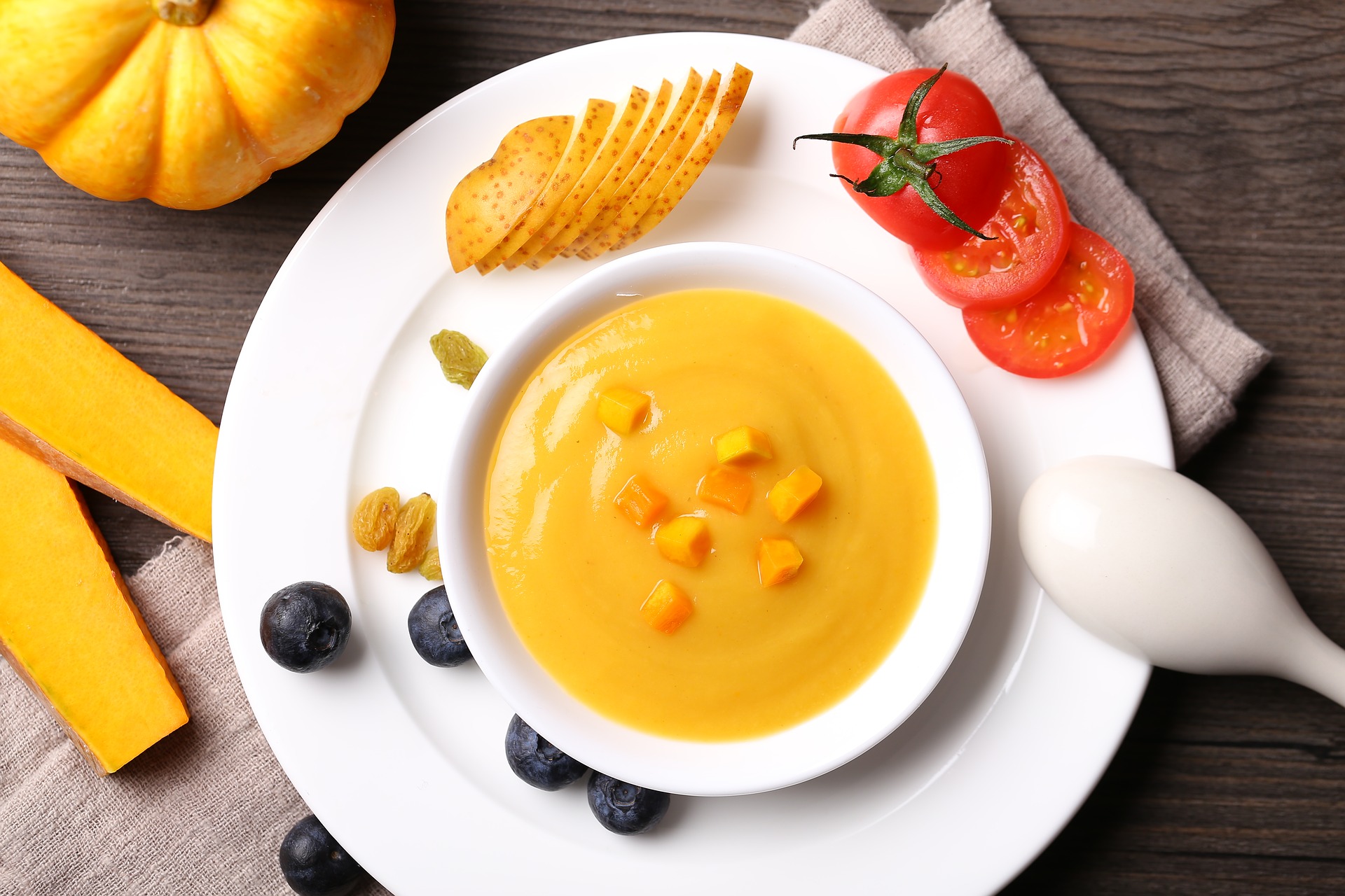 Soupe de citrouille, pomme de terre, tomate