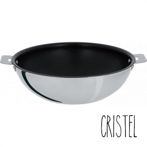 Wok en Inox Cristel Manche amovible anti-adhésif 