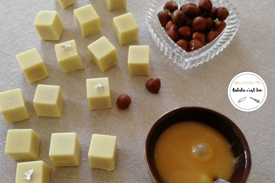 Découvrez la recette des chocolats blancs fourrés au caramel au beurre salé d'Oulalacbon.