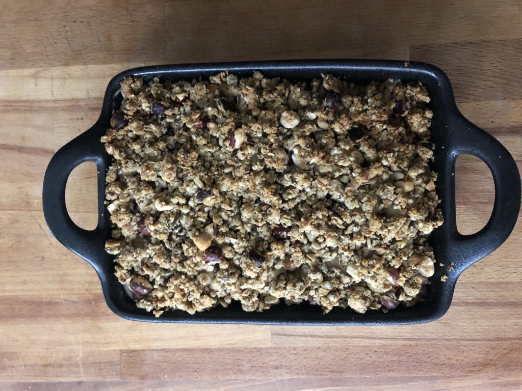 Crumble Chou-fleur et Panais cuit, à la sortie du four. 