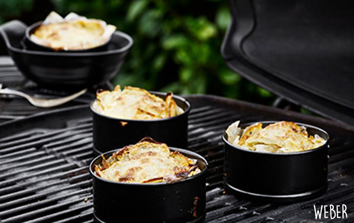 Portions de gratins dauphinois cuites au barbecue