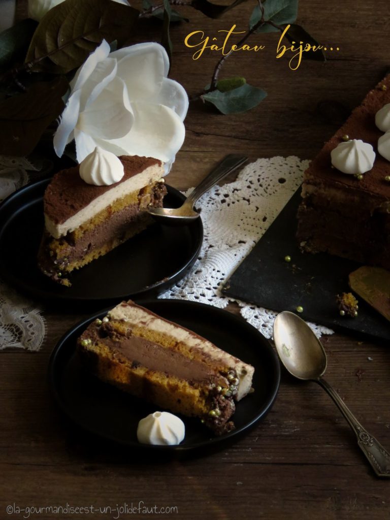 Recette d'entremets au chocolat, mousse de marrons et pain d'épices. 